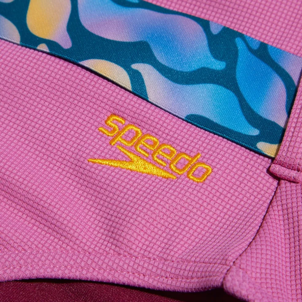 Speedo Belted Deep U-Back 1 Piece Swimsuit in Pink