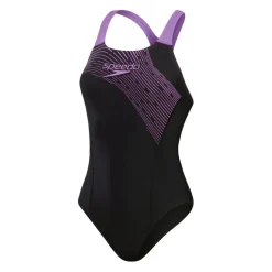 Speedo Medium Stripe One Piece Swimsuit in Black