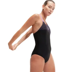 Speedo Medium Stripe One Piece Swimsuit in Black