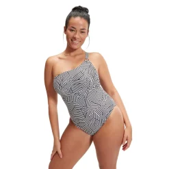 Speedo Shaping Printed Asymmetric Swimsuit in Black-White