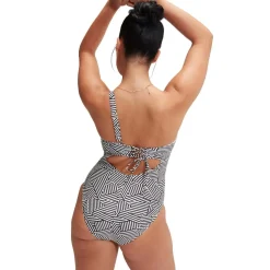 Speedo Shaping Printed Asymmetric Swimsuit in Black-White