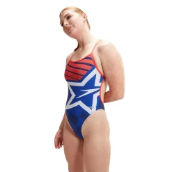 Speedo Womens Placement Digital Vback in Blue