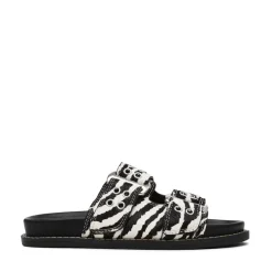 Steve Madden Agent Zebra Pool Slides in Black
