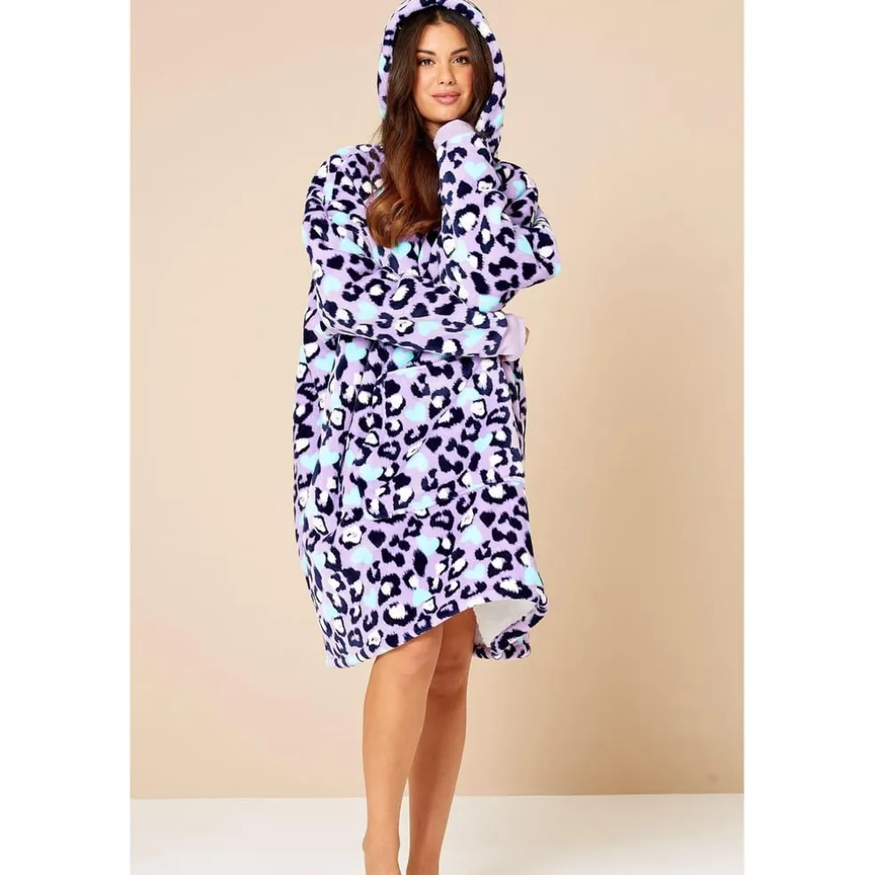 Studio Leopard Snuggle Hooded Long Sleeve Pyjama in Purple