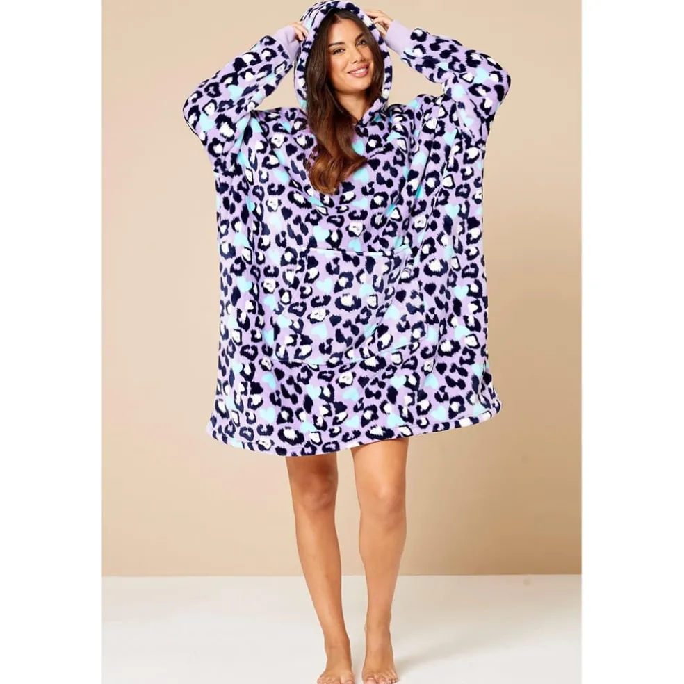 Studio Leopard Snuggle Hooded Long Sleeve Pyjama in Purple