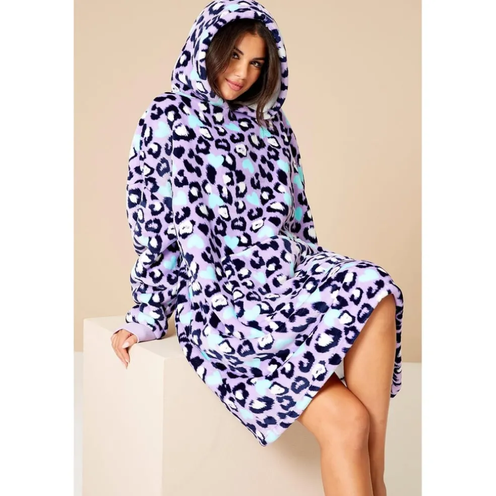 Studio Leopard Snuggle Hooded Long Sleeve Pyjama in Purple