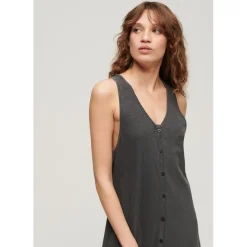 Superdry V Neck Relaxed Fit Sleeveless Top in Black