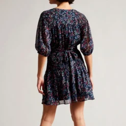 Ted Baker Casadee Smock Panel Wrap Mini Dress in Navy