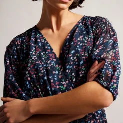 Ted Baker Casadee Smock Panel Wrap Mini Dress in Navy