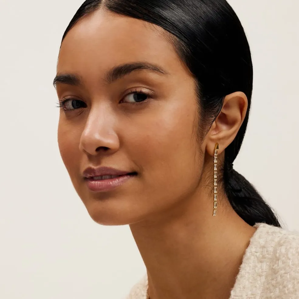 Ted Baker Crystal Baguette Drop Earrings in Silver