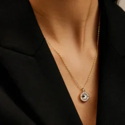 Ted Baker Crystal Button Pendant Necklace in Gold