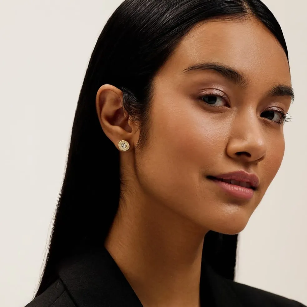 Ted Baker Crystal Button Stud Earrings in Gold