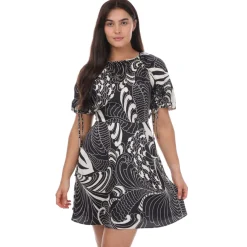 Ted Baker Faridda Printed Puff Sleeve Printed Mini Dress in Black