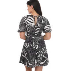Ted Baker Faridda Printed Puff Sleeve Printed Mini Dress in Black