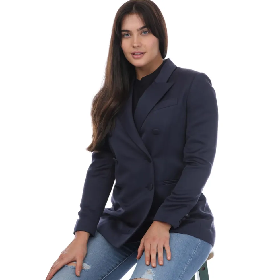 Ted Baker Seraph Double Breasted Satin Boyfriend Blazer in Blue