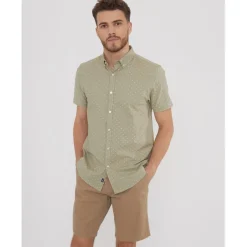 Threadbare Leo Regular Fit Short Sleeve Shirt in Green