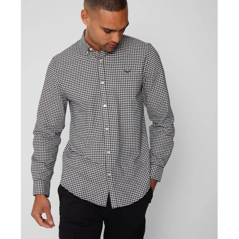 Threadbare Oxford Regular Fit Long Sleeve Shirt in Black