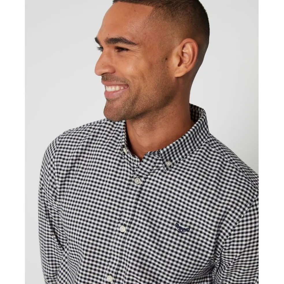 Threadbare Oxford Regular Fit Long Sleeve Shirt in Black