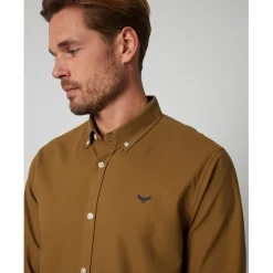 Threadbare Oxford Regular Fit Long Sleeve Shirt in Neutral