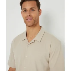 Threadbare Regular Fit Short Sleeve Shirt in Beige