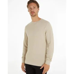 Tommy Hilfiger Basketweav Crew Neck Regular Fit Sweater in Beige