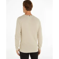 Tommy Hilfiger Basketweav Crew Neck Regular Fit Sweater in Beige