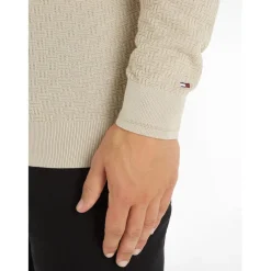 Tommy Hilfiger Basketweav Crew Neck Regular Fit Sweater in Beige