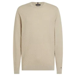 Tommy Hilfiger Basketweav Crew Neck Regular Fit Sweater in Beige