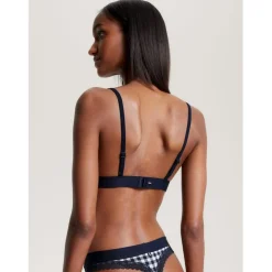 Tommy Hilfiger Gingham Patterned Triangle Bra in Blue