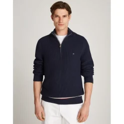 Tommy Hilfiger Global Stripe Mock Neck Sweater in Blue