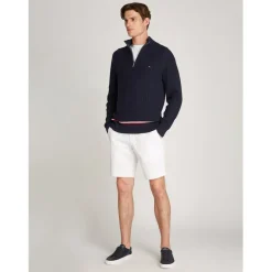 Tommy Hilfiger Global Stripe Mock Neck Sweater in Blue