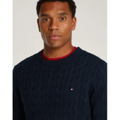 Tommy Hilfiger Hilfiger Classic Cotton Cable Crew Neck in Blue