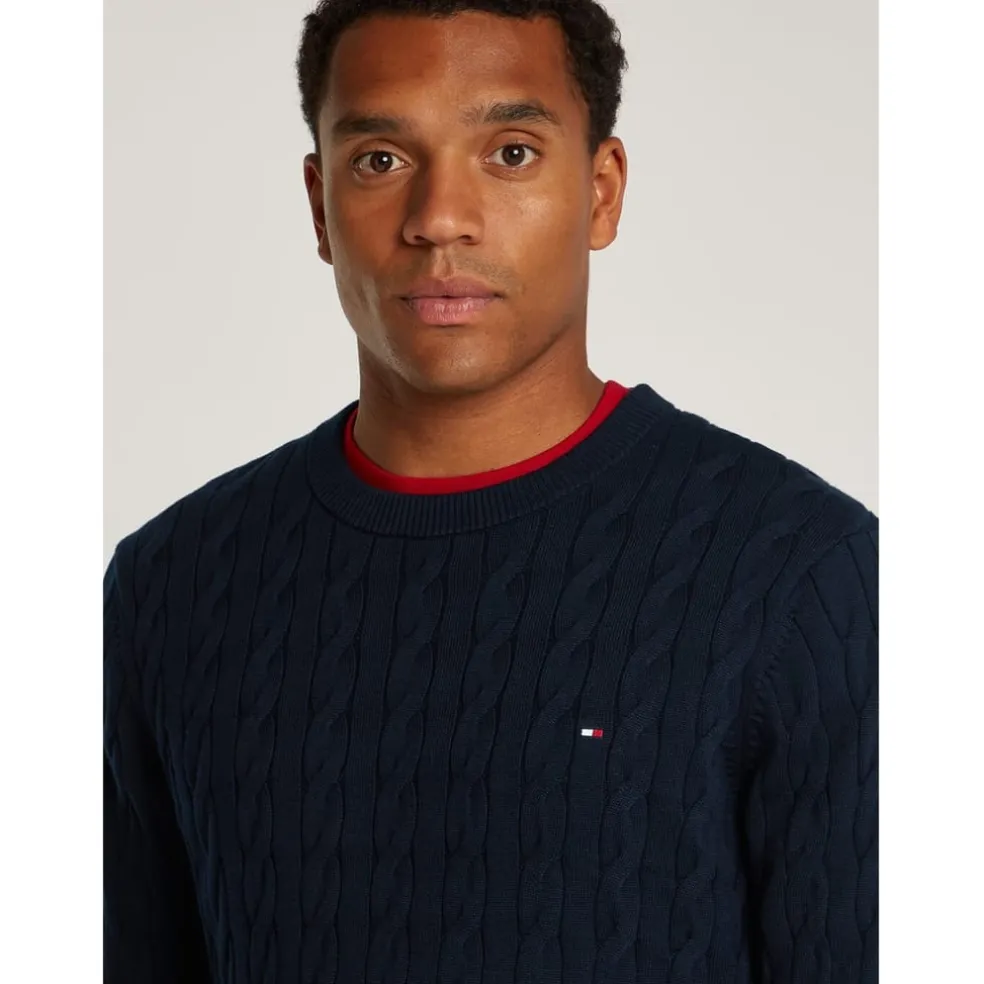 Tommy Hilfiger Hilfiger Classic Cotton Cable Crew Neck in Blue
