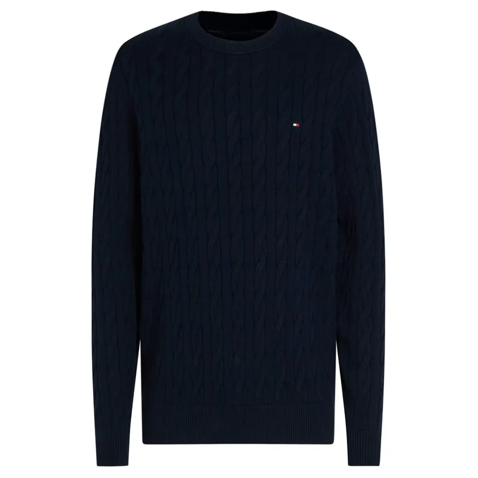 Tommy Hilfiger Hilfiger Classic Cotton Cable Crew Neck in Blue
