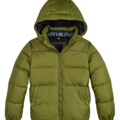 Tommy Hilfiger Hooded Long Down Coat in Green