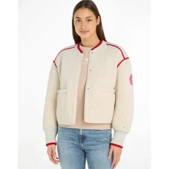 Tommy Hilfiger Quilted Padded Short Bomber Jacket in Cream