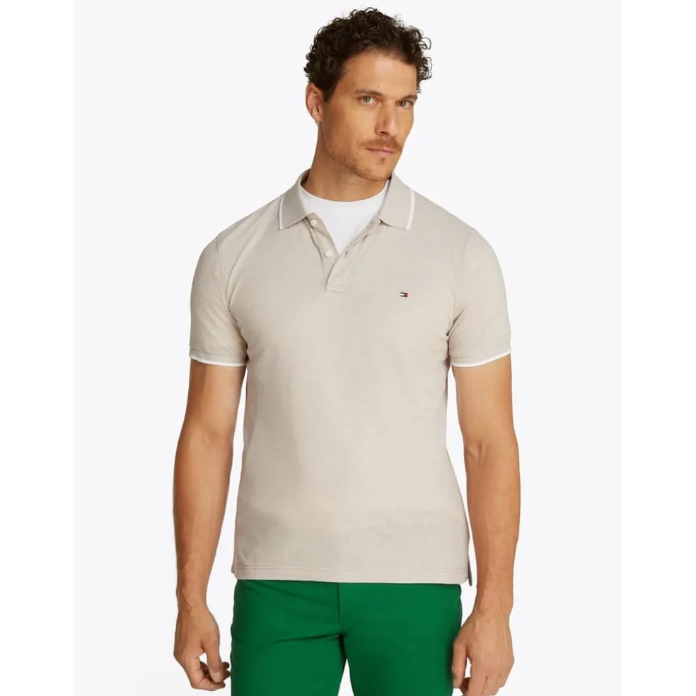 Tommy Hilfiger Regular Fit Short Sleeve Polo Shirt in Beige