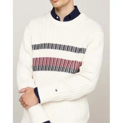 Tommy Hilfiger Stripe Chunky Rib C nk in Cream