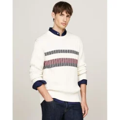 Tommy Hilfiger Stripe Chunky Rib C nk in Cream