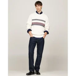 Tommy Hilfiger Stripe Chunky Rib C nk in Cream