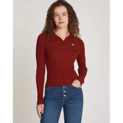 Tommy Jeans Badge Rib Pullover Sweater in Red