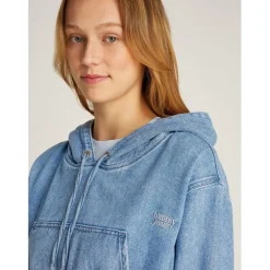 Tommy Jeans Cropped Hooded Denim Sweatshirt in Blue