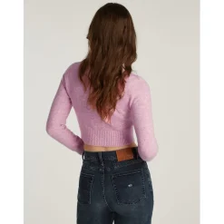 Tommy Jeans Cropped Script Slim Fit Sweater in Pink
