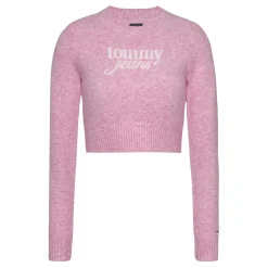 Tommy Jeans Cropped Script Slim Fit Sweater in Pink