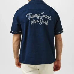 Tommy Jeans Regular Fit Camp Collar Short Sleeve Shirt in Blue