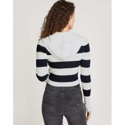 Tommy Jeans Stripe Quarter Zip Hood Sweater in White