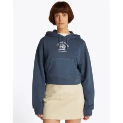 Tommy Jeans Varsity Cropped Hooded Relaxed Sweatshirt in Blue