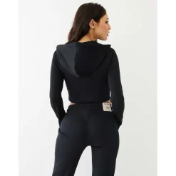 True Religion Cropped Hooded Slim Fit Sweatshirt in Black