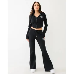 True Religion Cropped Hooded Slim Fit Sweatshirt in Black