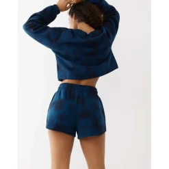 True Religion Foil Cropped Relaxed Fit Sweatshirt in Blue